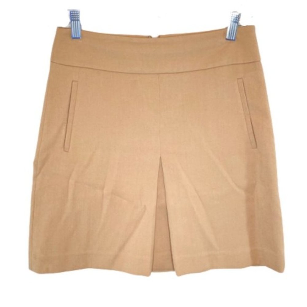 LOFT Tan Pleat Front Shift Skirt